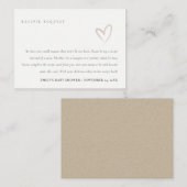 赤面ミニマルハートベビーシャワーレシピ要求 エンクロージャーカード (正面/裏面)