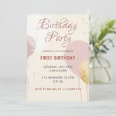 赤面ミニマルバルーン1歳の誕生日を迎える 招待状 (スタンド正面)