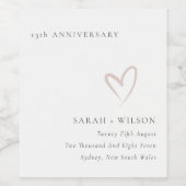 赤面ミニマルピンクハート任意の年周年記念 ワインラベル (シングルラベル)