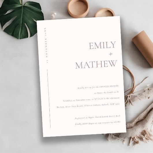 赤面ミニマルピンクピーチタイポグラフィカップルのシャワー 招待状