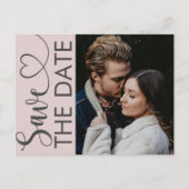 赤面ミニマルピンク写真とハート保存日付 案内ポストカード (正面)