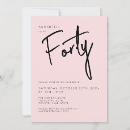 赤面ミニマルピンク40th40th誕生日 招待状