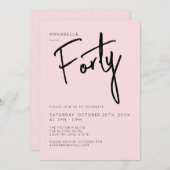 赤面ミニマルピンク40th40th誕生日 招待状 (正面/裏面)