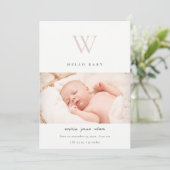 赤面ミニマルモノグラム写真誕生のお知らせ サンキューカード (スタンド正面)