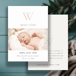 赤面ミニマルモノグラム写真誕生のお知らせ サンキューカード