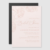 赤面ミニマル手描き牡丹ブライダルシャワー マグネット招待状 (正面/裏面)