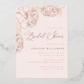 赤面ミニマル手描き牡丹ブライダルシャワー 箔招待状 (正面)