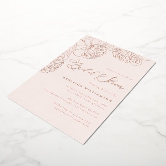 赤面ミニマル手描き牡丹ブライダルシャワー 箔招待状 (回転した状態)