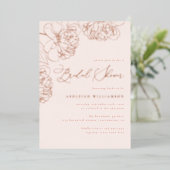 赤面ミニマル手描き牡丹ブライダルシャワー 箔招待状 (立ち正面)
