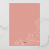 赤面ミニマル手描き牡丹ブライダルシャワー 箔招待状 (裏面)