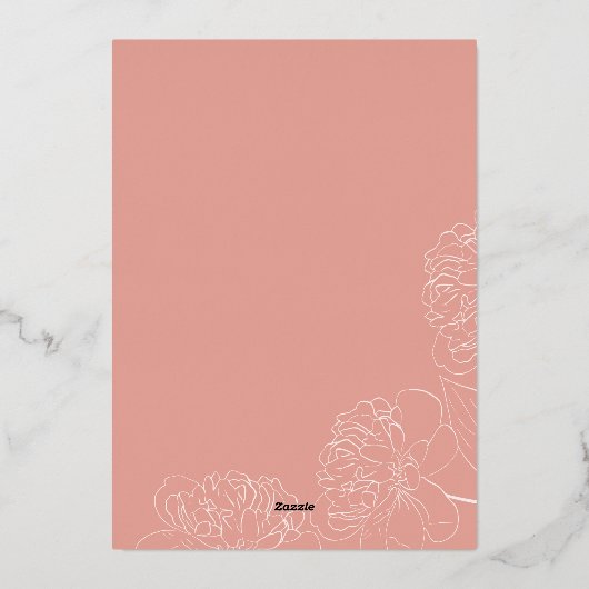 赤面ミニマル手描き牡丹ブライダルシャワー 箔招待状 (裏面)