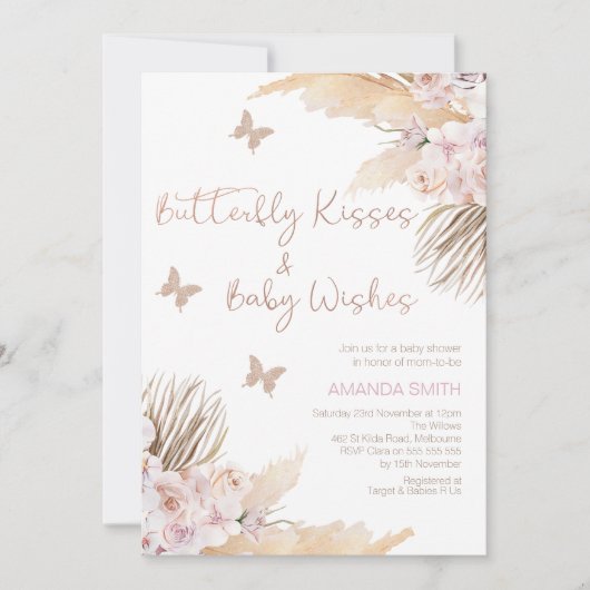 赤面ムーヴフローラバタフライキスベビーシャワー 招待状 (正面)
