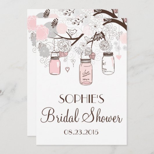 赤面メイソンジャースフローラブライダルシャワー招待 招待状 (正面/裏面)