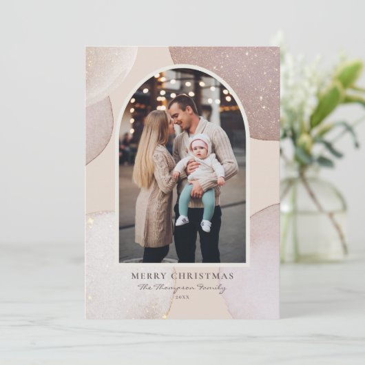 赤面モダンきらめくシェイプ写真クリスマス シーズンカード (スタンド正面)