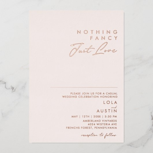 赤面モダンとバラ金ゴールドNothing ファンシー Just Love 箔招待状 (正面)