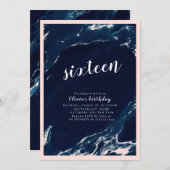 赤面モダンと海軍の大理石の誕生日パーティー 招待状 (正面/裏面)