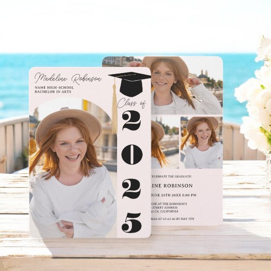 赤面モダンと黒4枚の写真卒業 招待状