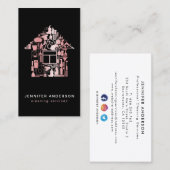 赤面モダンのピンクと黒のクリーニングサービス 名刺 (正面/裏面)