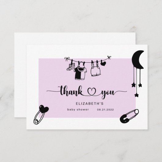 赤面モダンの赤ちゃんシャワーサンキューカード サンキューカード (正面/裏面)