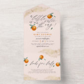 赤面モダンアリトルかわいこちゃんオレンジ色の赤ちゃん オールインワン招待状 (内側)