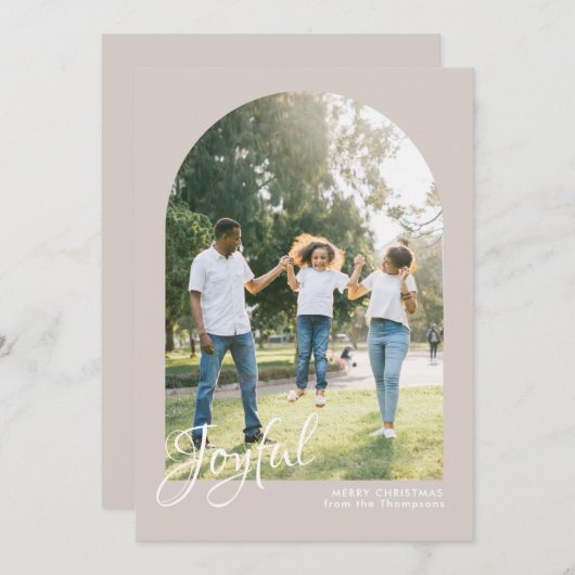 赤面モダンアーチ喜びメリークリスマス シーズンカード (正面/裏面)