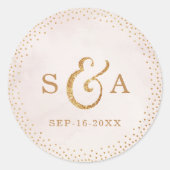 赤面モダングリッターバラ金ゴールド結婚モノグラム ラウンドシール (正面)
