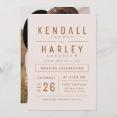 赤面モダンタイポグラフィシンプルフォト結婚ズ 招待状 (正面/裏面)