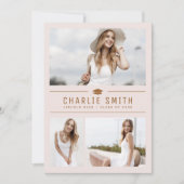 赤面モダンタイポグラフィ3写真卒業パーティー 招待状 (正面)