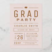 赤面モダンタイポグラフィ3写真卒業パーティー 箔招待状 (裏面)