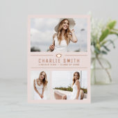 赤面モダンタイポグラフィ3写真卒業パーティー 箔招待状 (立ち正面)