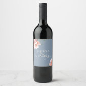 赤面モダンダスティブルーフローラウェディングレセプション ワインラベル (正面)