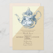 赤面モダンティーポット |ブライダルシャワーティーパーティー 招待状 (正面/裏面)