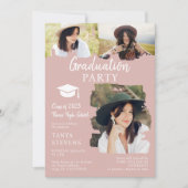 赤面モダンバラブラッシュストローク3枚の写真の卒業 招待状 (正面)