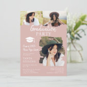 赤面モダンバラブラッシュストローク3枚の写真の卒業 招待状 (スタンド正面)
