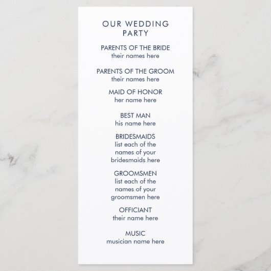 赤面モダンピンクとネイビーフローラ結婚式 プログラム (裏面)