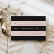 赤面モダンピンクとブラックのストライプRSVP