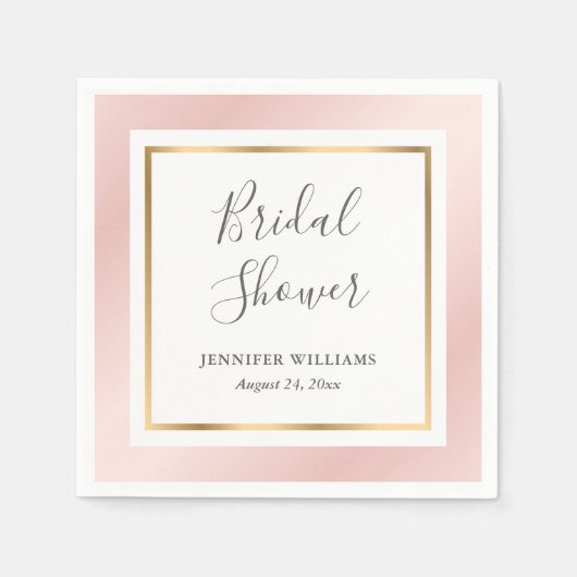 赤面モダンピンクと金ゴールドブライダルシャワーナプキンス スタンダードカクテルナプキン (正面)