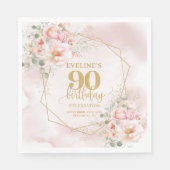 赤面モダンピンクと金ゴールド90歳の誕生日紙 スタンダードランチョンナプキン (正面)