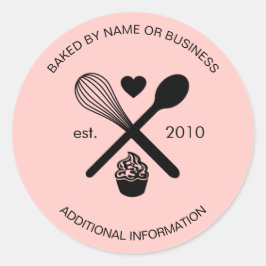 赤面モダンピンクと黒かわいいカップケーキベーカリー ラウンドシール