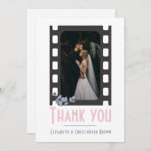 赤面モダンピンクの映画に写真フローラを追加結婚する サンキューカード (正面/裏面)
