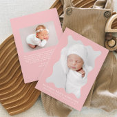 赤面モダンピンクの波状フレーム2フォト誕生 案内状