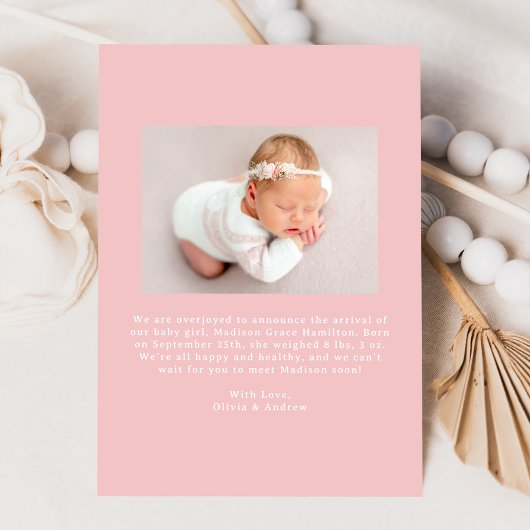 赤面モダンピンクの波状フレーム2フォト誕生 案内状