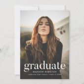 赤面モダンピンクの洗練された写真卒業 案内状 (正面)