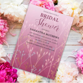 赤面モダンピンクの葉ブライダルシャワー招待状 招待状