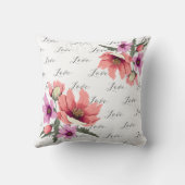 赤面モダンピンクの長いピーテルの野花#3 クッション (裏面)