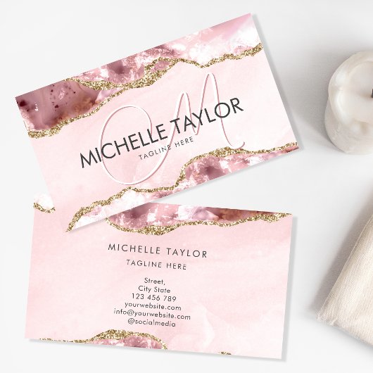 赤面モダンピンクアゲテシックモノグラムモダンブシン 名刺