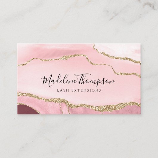 赤面モダンピンクアゲートゲード金ゴールドグリッター 名刺 (正面)