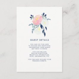 赤面モダンピンクアンドネイビーフローラゲスト詳細 エンクロージャーカード