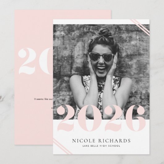 赤面モダンピンククラス2024写真卒業 招待状 (正面/裏面)