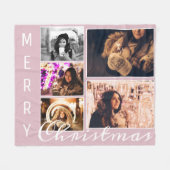 赤面モダンピンククリスマス5フォトコラージュ フリースブランケット (正面(横))